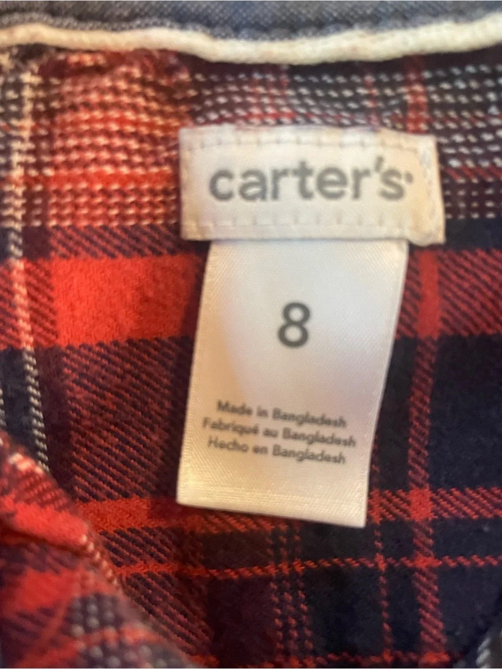 Carter's Red and Blue Plaid Button-Down Flannel Shirt